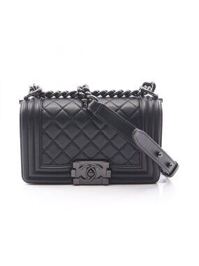 Chanel Shoulder Bag Boy Small Black Lambskin Chain